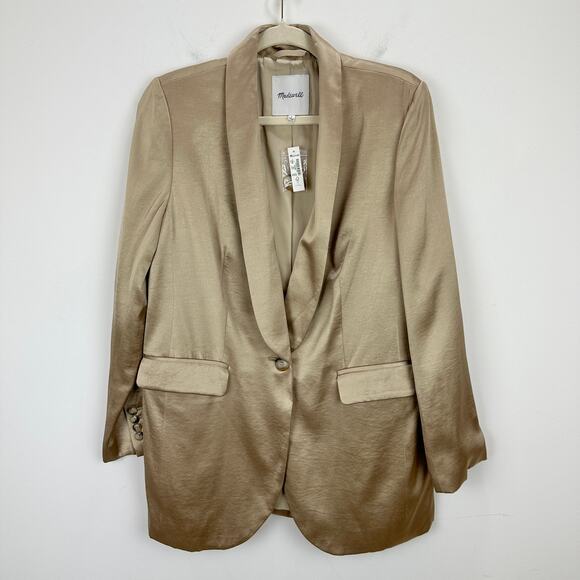 Madewell Satin Oversized Blazer Jacket Matchstick Beige Viscose Blend US 4 NWT - Picture 8 of 16